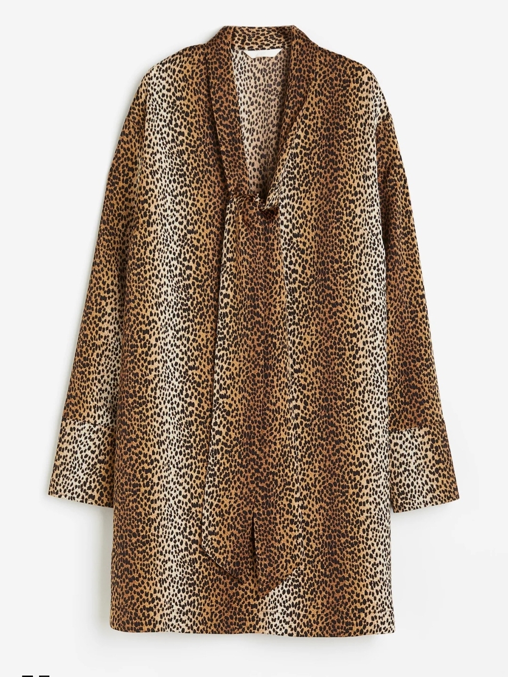 H&M Leopard Print Tie-Neck Tunic Dress in Brown and Black